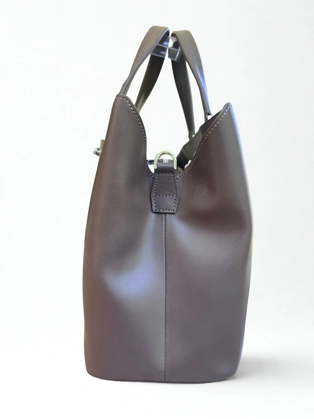 Longchamp Brown Mushroom Smooth Leather Tote with Top Handles